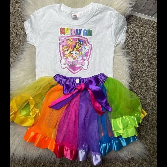 Rainbow Paw Patrol 5th Birthday Girl Jamie Tutu Outfit - Picture 1 of 7